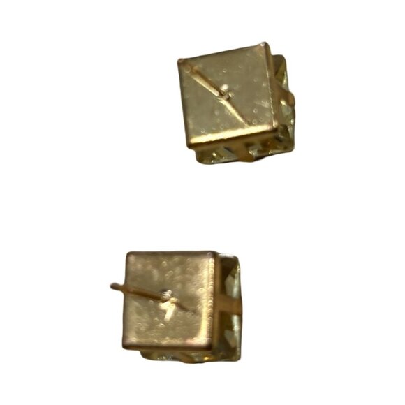 2 Pair Earrings Yellow Princess Cut And Vintage Style Rhinestone Drop Art Deco - Picture 3 of 10